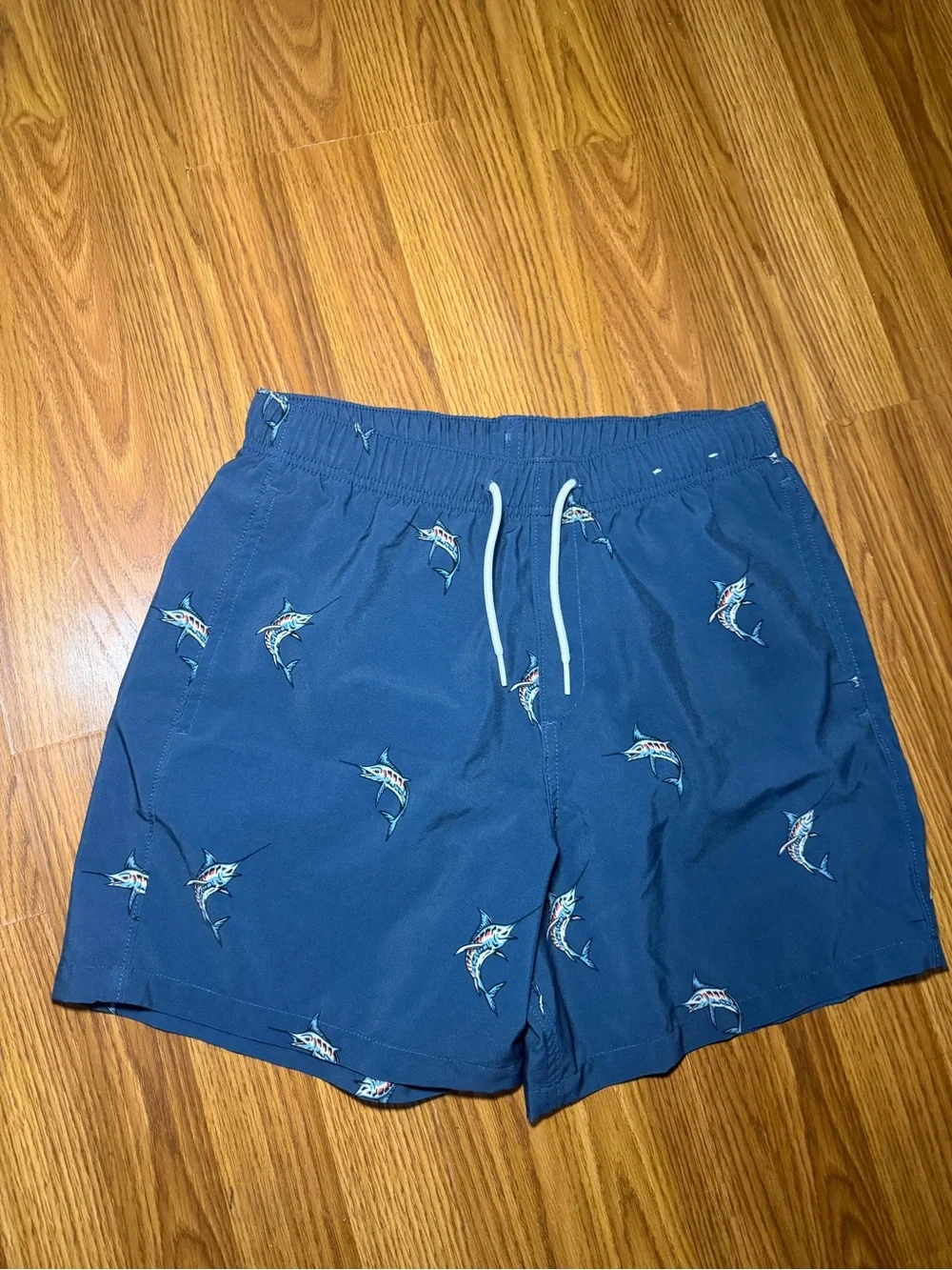 Hollister Swordfish Print Navy Swim Trunks Small
